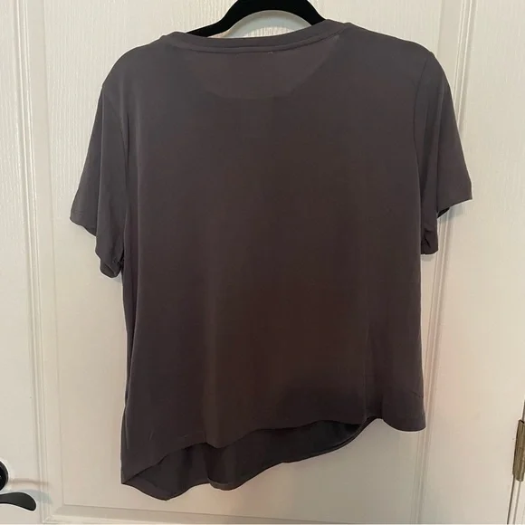 Mod Ref Slate Gray Asymmetrical Short Sleeve Top - Picture 3 of 4